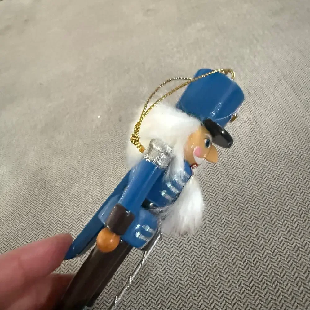 Blue Wooden Nutcracker Christmas Ornament Soldier Sword White Hair Holiday Decor